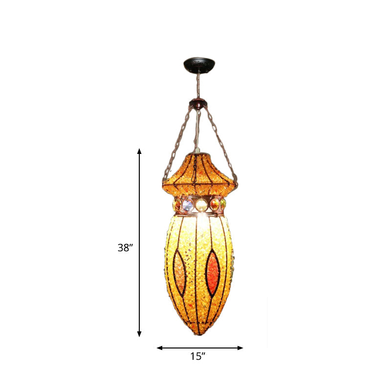 Metal Urn Pendant Lighting Fixture Art Deco 1 Head Restaurant Suspension Lamp in Yellow Clearhalo 'Ceiling Lights' 'Pendant Lights' 'Pendants' Lighting' 404192