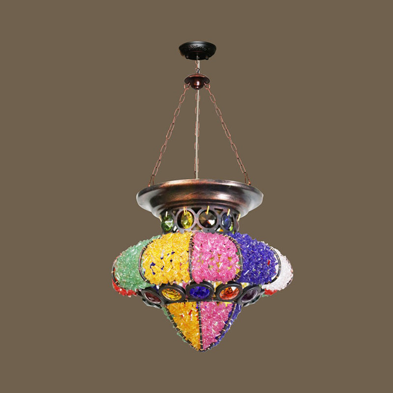 Bohemian Urn/Cylinder Pendant Light Fixture 1 Head Metal Ceiling Suspension Lamp in White/Pink/Purple for Restaurant Clearhalo 'Ceiling Lights' 'Pendant Lights' 'Pendants' Lighting' 404196