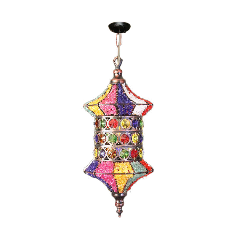 Bohemian Urn/Cylinder Pendant Light Fixture 1 Head Metal Ceiling Suspension Lamp in White/Pink/Purple for Restaurant Clearhalo 'Ceiling Lights' 'Pendant Lights' 'Pendants' Lighting' 404205