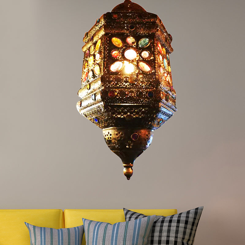 Bronze 1 Light Hanging Pendant Bohemian Metal Lantern Ceiling Light for Restaurant Bronze Clearhalo 'Ceiling Lights' 'Pendant Lights' 'Pendants' Lighting' 404253_243a70cb-d3e4-4478-b8c6-1d7a3d06e8b9