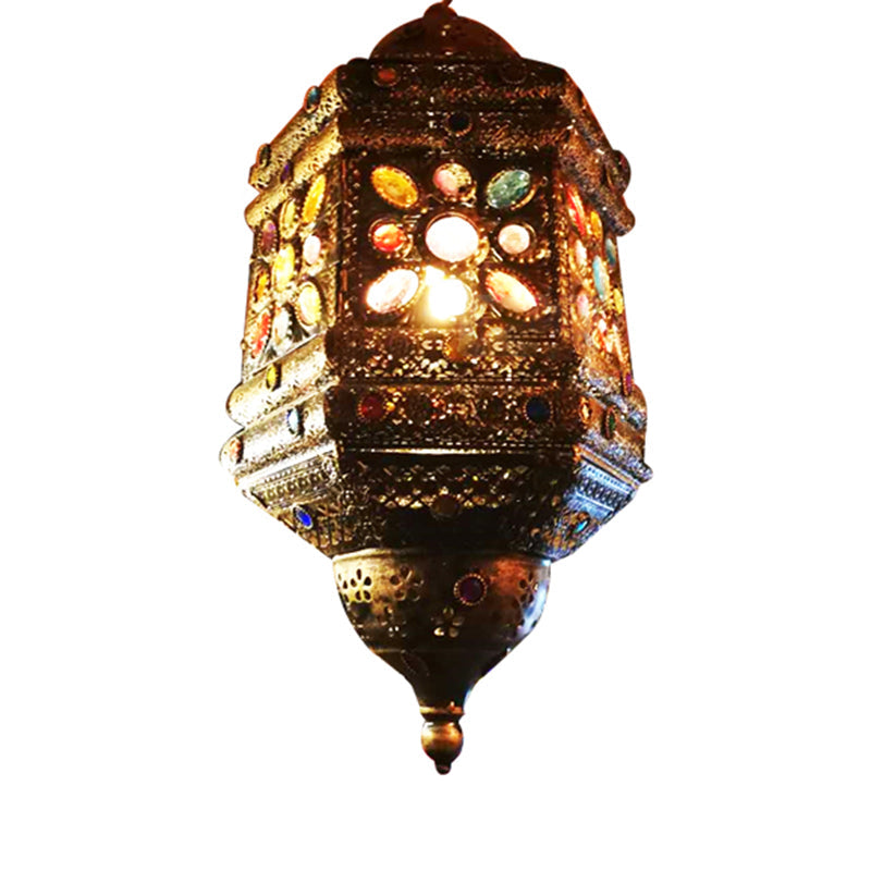 Bronze 1 Light Hanging Pendant Bohemian Metal Lantern Ceiling Light for Restaurant Clearhalo 'Ceiling Lights' 'Pendant Lights' 'Pendants' Lighting' 404256