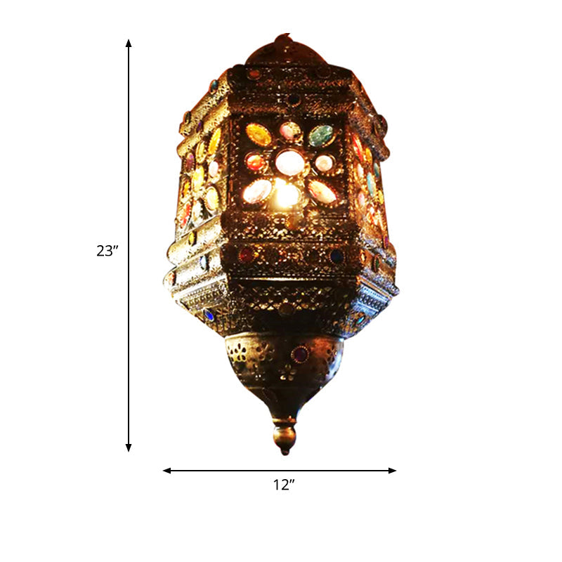 Bronze 1 Light Hanging Pendant Bohemian Metal Lantern Ceiling Light for Restaurant Clearhalo 'Ceiling Lights' 'Pendant Lights' 'Pendants' Lighting' 404257