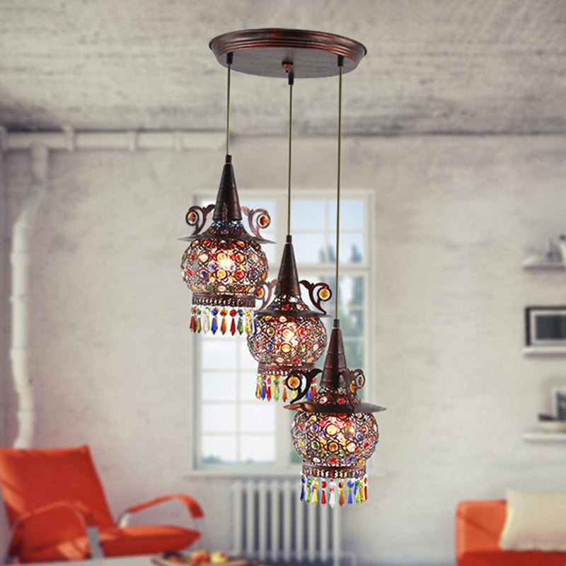 Globe Living Room Cluster Pendant Decorative Metal 3 Lights Copper Hanging Ceiling Light Clearhalo 'Ceiling Lights' 'Pendant Lights' 'Pendants' Lighting' 404259