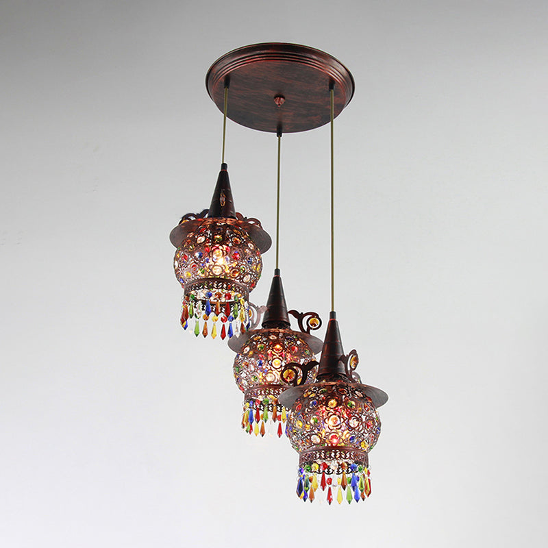 Globe Living Room Cluster Pendant Decorative Metal 3 Lights Copper Hanging Ceiling Light Clearhalo 'Ceiling Lights' 'Pendant Lights' 'Pendants' Lighting' 404261