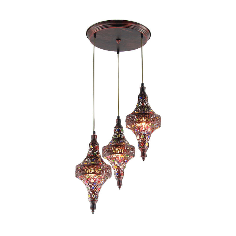 Copper 3 Bulbs Multi Light Pendant Traditional Metal Teardrop Suspension Lamp for Kitchen Clearhalo 'Ceiling Lights' 'Pendant Lights' 'Pendants' Lighting' 404265