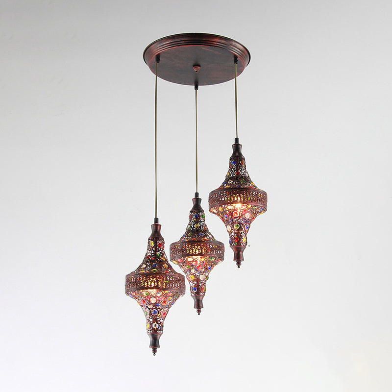 Copper 3 Bulbs Multi Light Pendant Traditional Metal Teardrop Suspension Lamp for Kitchen Clearhalo 'Ceiling Lights' 'Pendant Lights' 'Pendants' Lighting' 404266