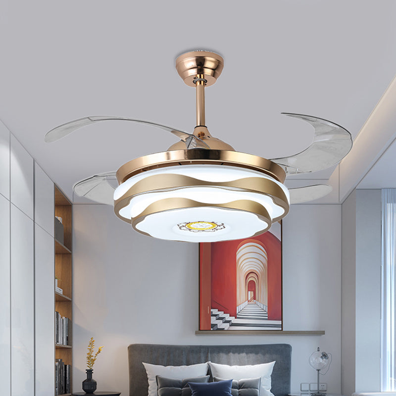 Metal Gold Pendant Fan Lamp Circular LED 42