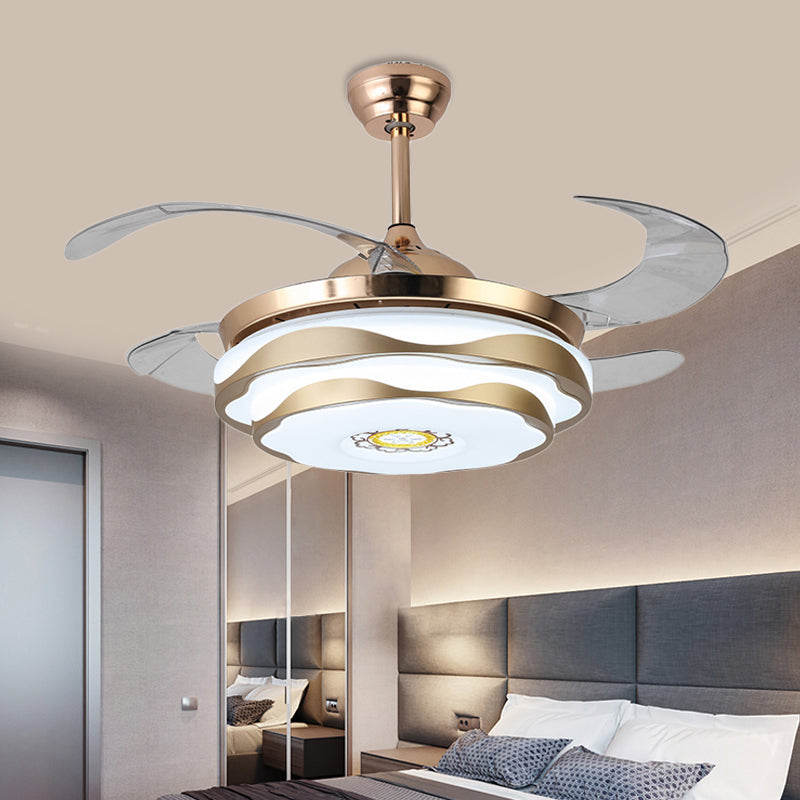 Metal Gold Pendant Fan Lamp Circular LED 42