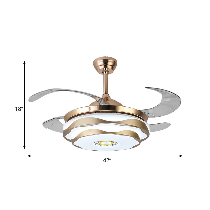 Metal Gold Pendant Fan Lamp Circular LED 42