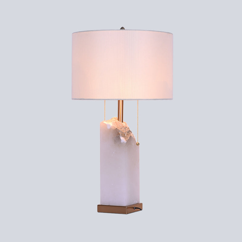 Drum Shade Fabric Task Lighting Modern 2 Bulbs White Reading Lamp with Pull Chain Clearhalo 'Lamps' 'Table Lamps' Lighting' 404522