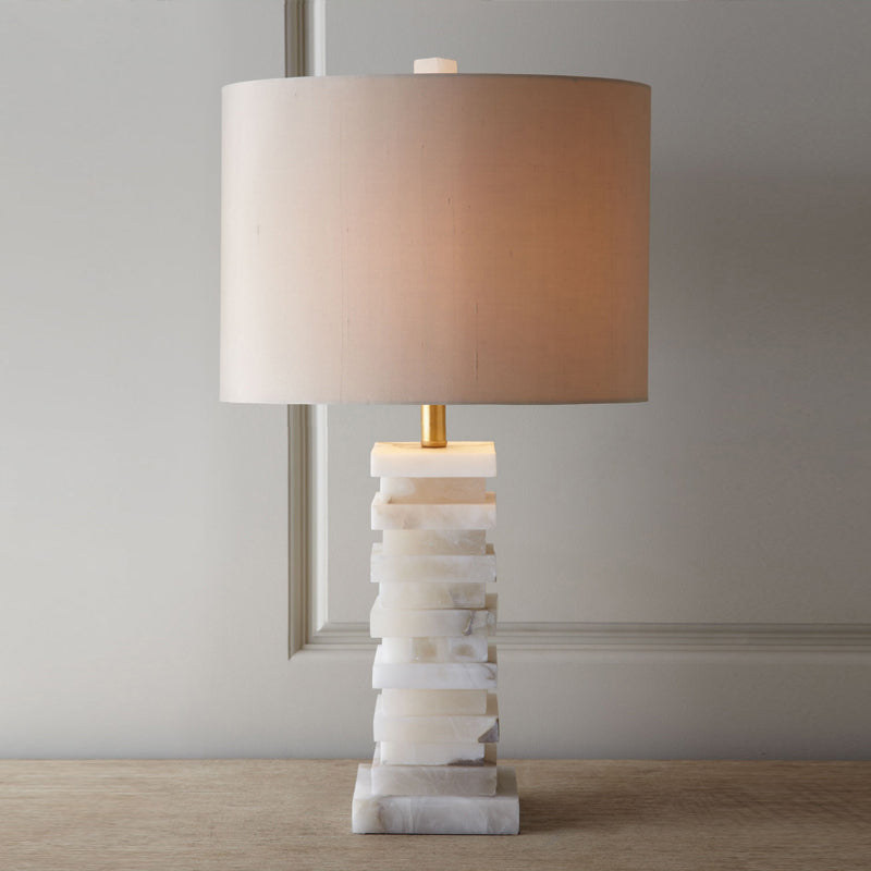 Contemporary 1 Head Desk Light White Cylindrical Night Table Lamp with Fabric Shade Clearhalo 'Lamps' 'Table Lamps' Lighting' 404525