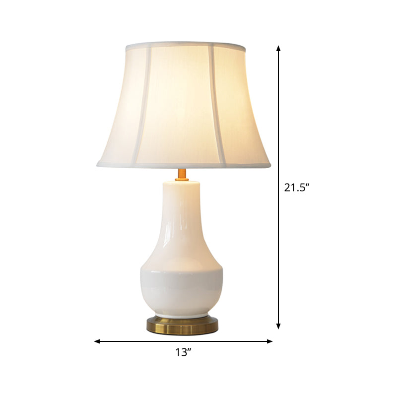 Modern Bell Shape Desk Lamp Fabric 1 Bulb Table Light in White with Jar Ceramic Base Clearhalo 'Lamps' 'Table Lamps' Lighting' 404538