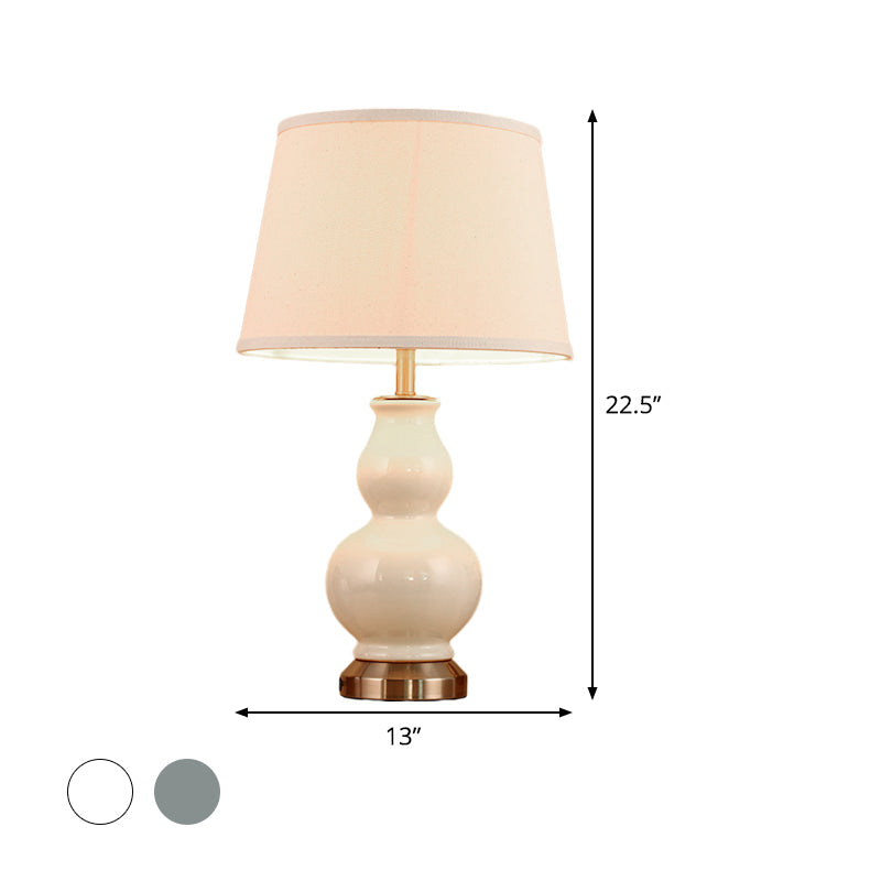 Curved Task Light Modern Ceramic 1 Bulb Pink/White Nightstand Lamp with Fabric Shade, 13