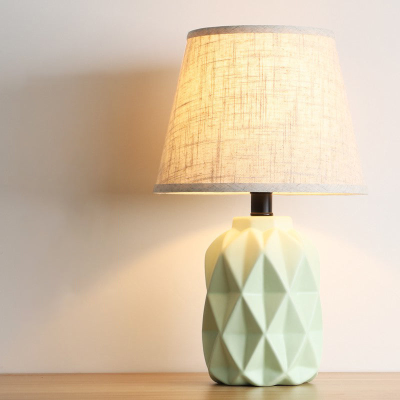 Grey Flare Desk Light Modernist 1 Bulb Fabric Night Table Lamp, Urn Green Ceramic Base Green Clearhalo 'Lamps' 'Table Lamps' Lighting' 404621