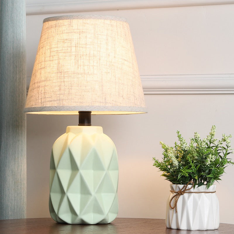 Grey Flare Desk Light Modernist 1 Bulb Fabric Night Table Lamp, Urn Green Ceramic Base Clearhalo 'Lamps' 'Table Lamps' Lighting' 404622