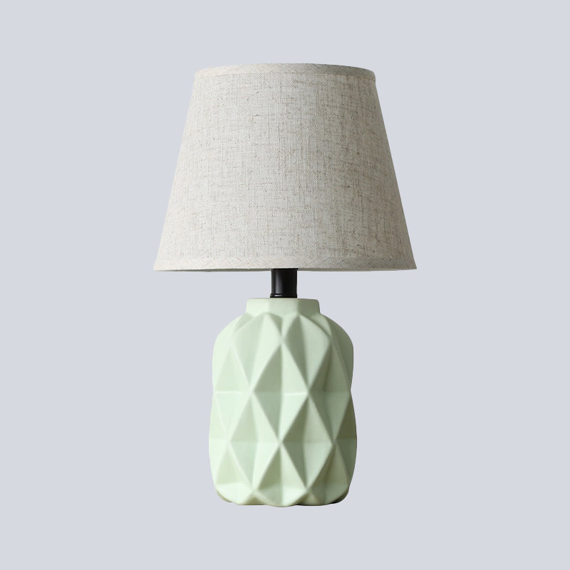 Grey Flare Desk Light Modernist 1 Bulb Fabric Night Table Lamp, Urn Green Ceramic Base Clearhalo 'Lamps' 'Table Lamps' Lighting' 404624