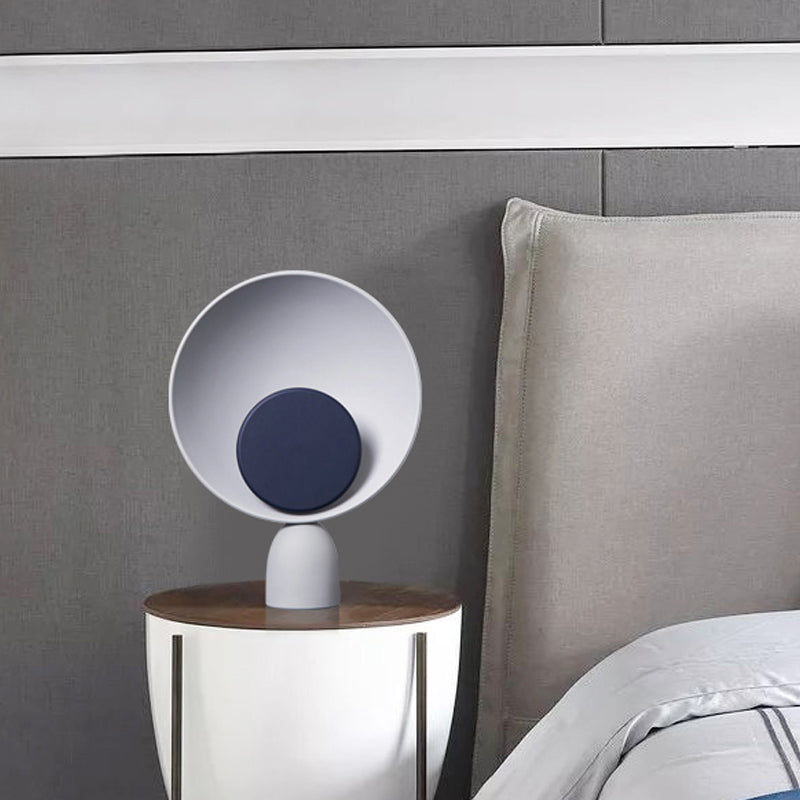 LED Bedroom Reading Light Modernism Blue Night Table Lamp with Saucer Metal Shade Blue Clearhalo 'Lamps' 'Table Lamps' Lighting' 404700