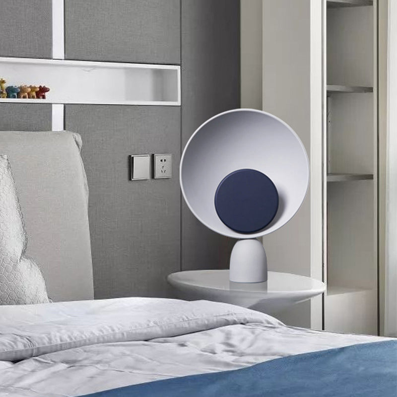 LED Bedroom Reading Light Modernism Blue Night Table Lamp with Saucer Metal Shade Clearhalo 'Lamps' 'Table Lamps' Lighting' 404702