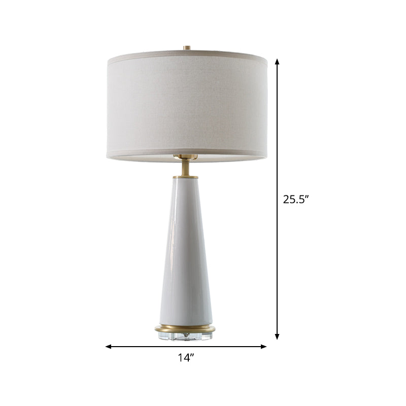 Fabric Cylinder Table Light Modern 1 Bulb Desk Lamp in White with Cone Ceramic Base Clearhalo 'Lamps' 'Table Lamps' Lighting' 404733