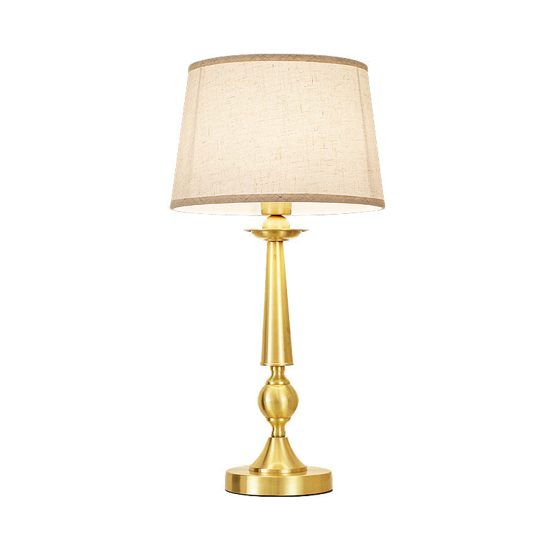 1-Bulb Bedroom Night Lighting Modernist Gold Metal Table Light with Barrel Fabric Shade Clearhalo 'Lamps' 'Table Lamps' Lighting' 404816