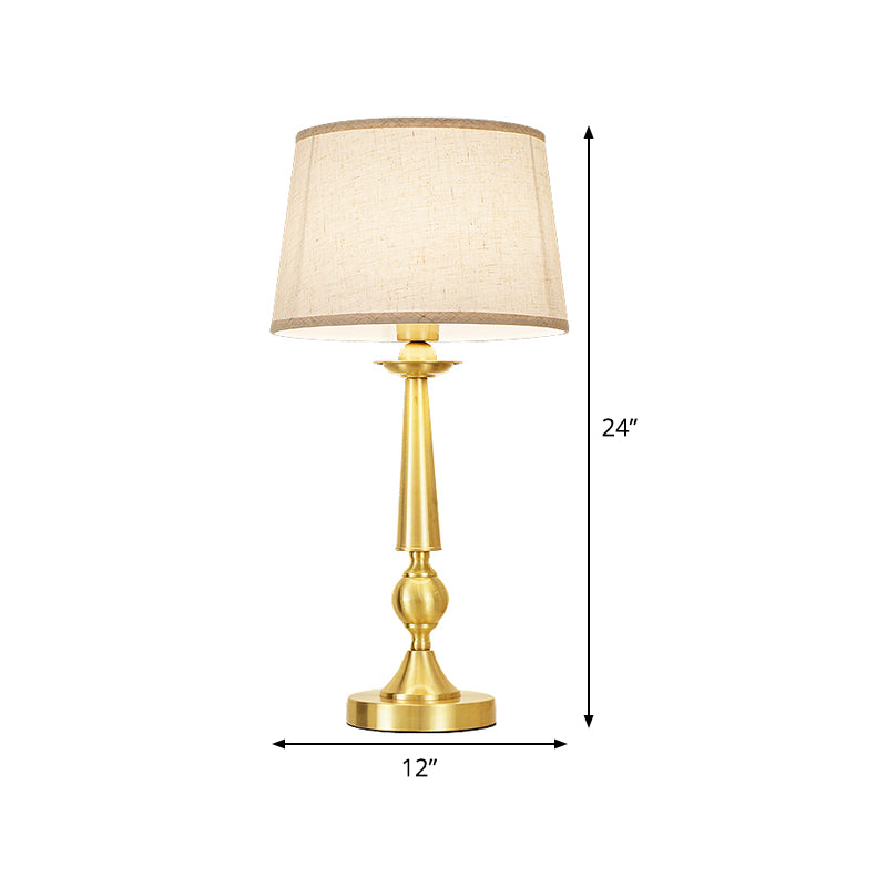 1-Bulb Bedroom Night Lighting Modernist Gold Metal Table Light with Barrel Fabric Shade Clearhalo 'Lamps' 'Table Lamps' Lighting' 404817