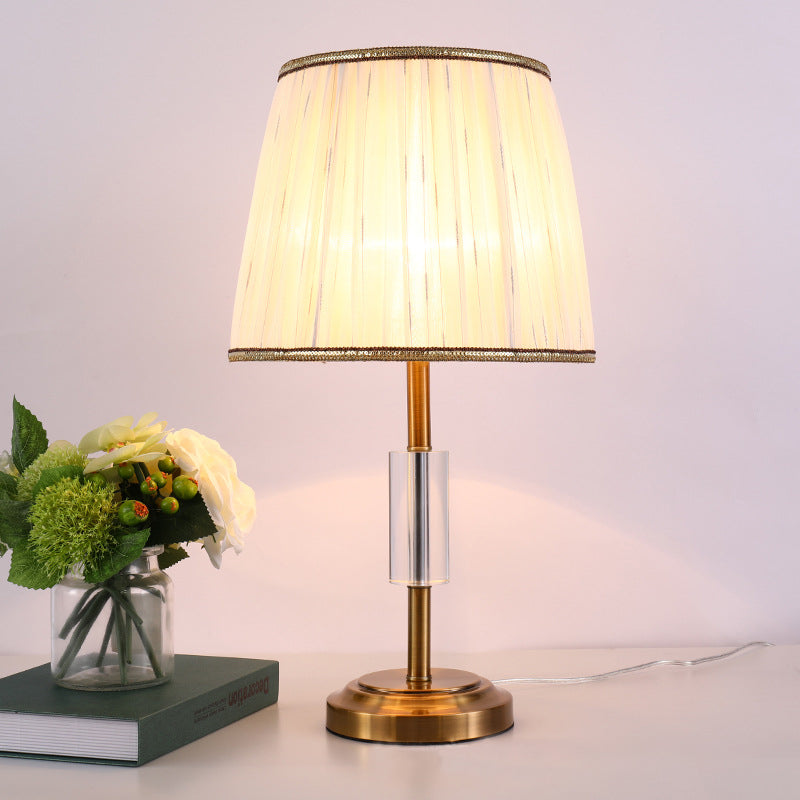 Tapered Drum Nightstand Lamp Contemporary Fabric 1 Bulb Reading Book Light in Gold Clearhalo 'Lamps' 'Table Lamps' Lighting' 404843