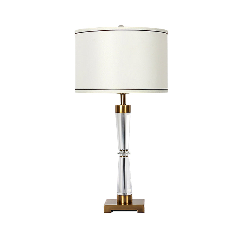 Modern Hourglass Table Lamp Clear Crystal 1 Head Desk Light in Gold with Fabric Shade Clearhalo 'Lamps' 'Table Lamps' Lighting' 404859