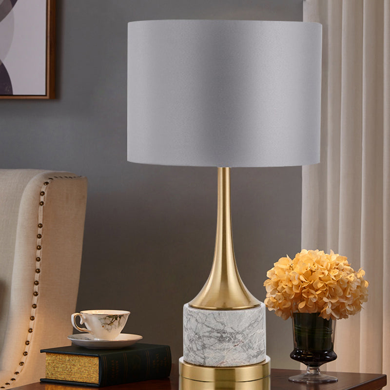 Grey Drum Night Light Minimalist 1 Head Metal Table Lamp with Fabric Shade for Living Room Clearhalo 'Lamps' 'Table Lamps' Lighting' 404873