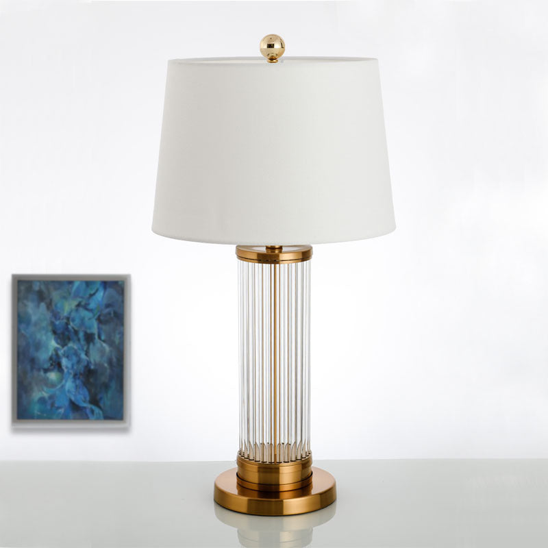 Modernist Cylindrical Task Lighting Beveled Crystal 1 Bulb Small Desk Lamp in Gold Gold Clearhalo 'Lamps' 'Table Lamps' Lighting' 404917