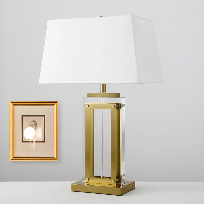 Modernist Rectangular Fabric Task Light Clear Crystal 1 Bulb Nightstand Lamp in Gold Clearhalo 'Lamps' 'Table Lamps' Lighting' 404974