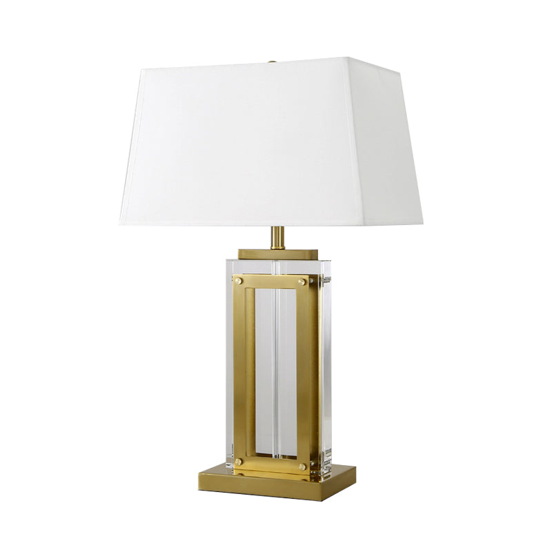 Modernist Rectangular Fabric Task Light Clear Crystal 1 Bulb Nightstand Lamp in Gold Clearhalo 'Lamps' 'Table Lamps' Lighting' 404975