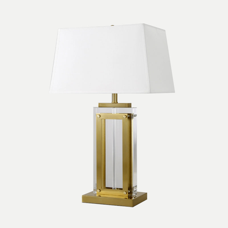 Modernist Rectangular Fabric Task Light Clear Crystal 1 Bulb Nightstand Lamp in Gold Clearhalo 'Lamps' 'Table Lamps' Lighting' 404976