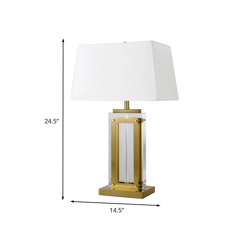 Modernist Rectangular Fabric Task Light Clear Crystal 1 Bulb Nightstand Lamp in Gold Clearhalo 'Lamps' 'Table Lamps' Lighting' 404977