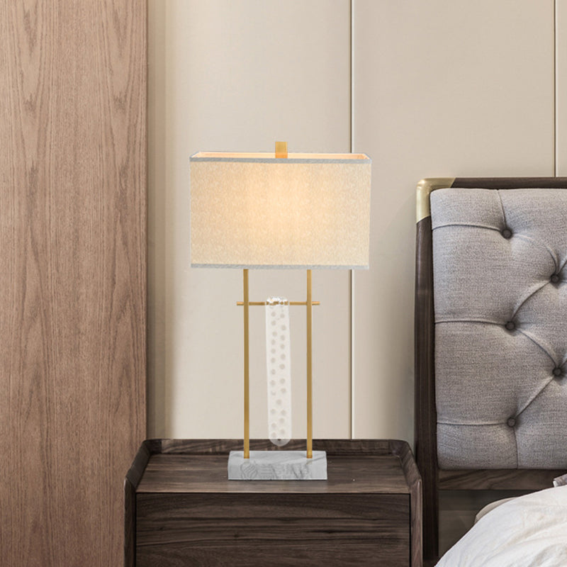 Fabric Rectangle Task Lighting Modernism 1 Head Gold Reading Lamp with Marble Base Gold Clearhalo 'Lamps' 'Table Lamps' Lighting' 404978