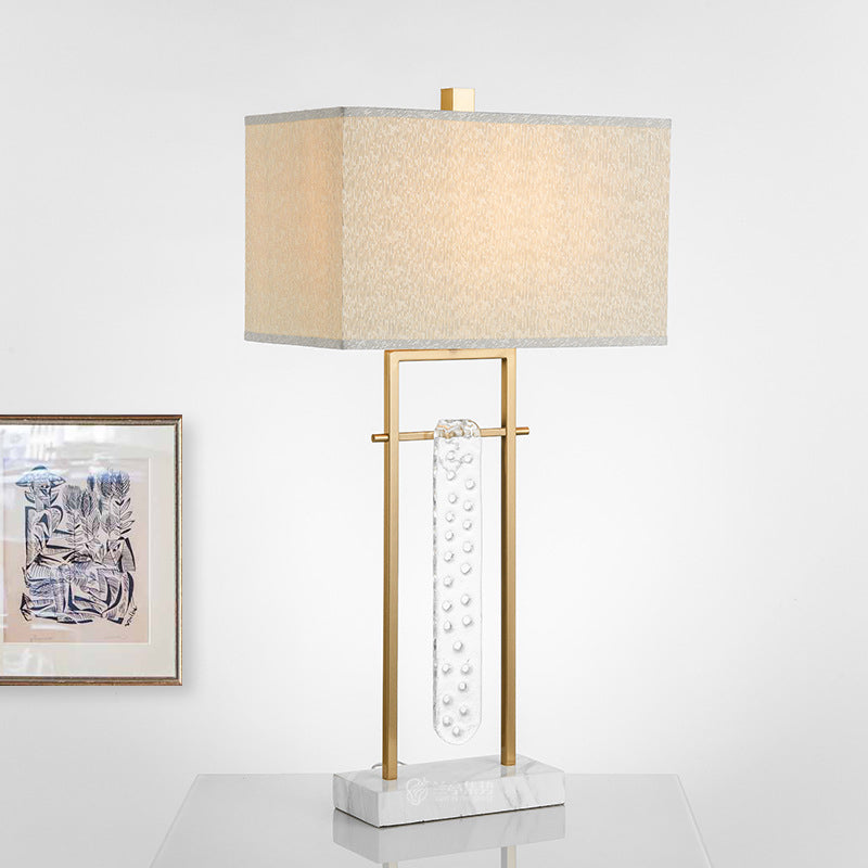 Fabric Rectangle Task Lighting Modernism 1 Head Gold Reading Lamp with Marble Base Clearhalo 'Lamps' 'Table Lamps' Lighting' 404979