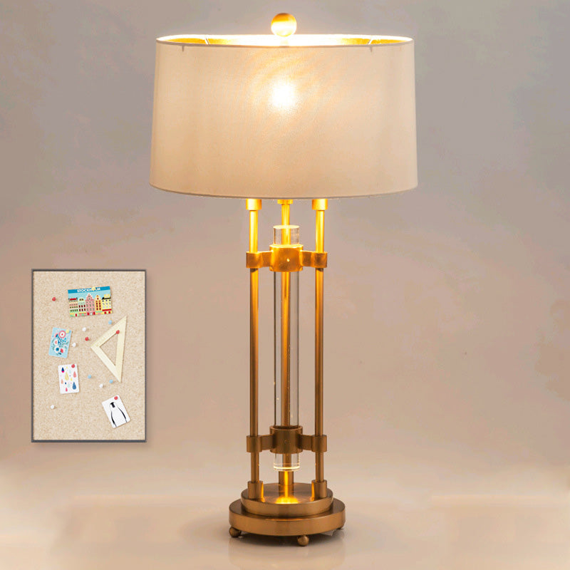 Fabric Barrel Desk Lamp Modern 1 Bulb Gold Table Light, Round Gold Metallic Base Clearhalo 'Lamps' 'Table Lamps' Lighting' 404999