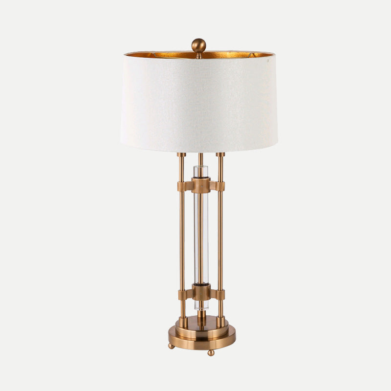 Fabric Barrel Desk Lamp Modern 1 Bulb Gold Table Light, Round Gold Metallic Base Clearhalo 'Lamps' 'Table Lamps' Lighting' 405001