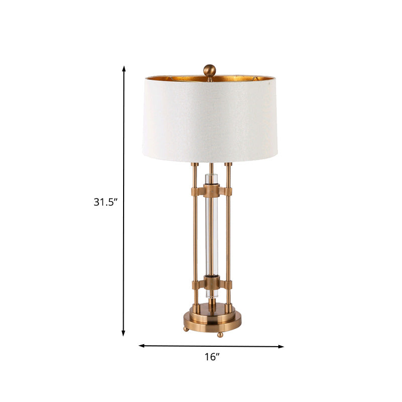 Fabric Barrel Desk Lamp Modern 1 Bulb Gold Table Light, Round Gold Metallic Base Clearhalo 'Lamps' 'Table Lamps' Lighting' 405002