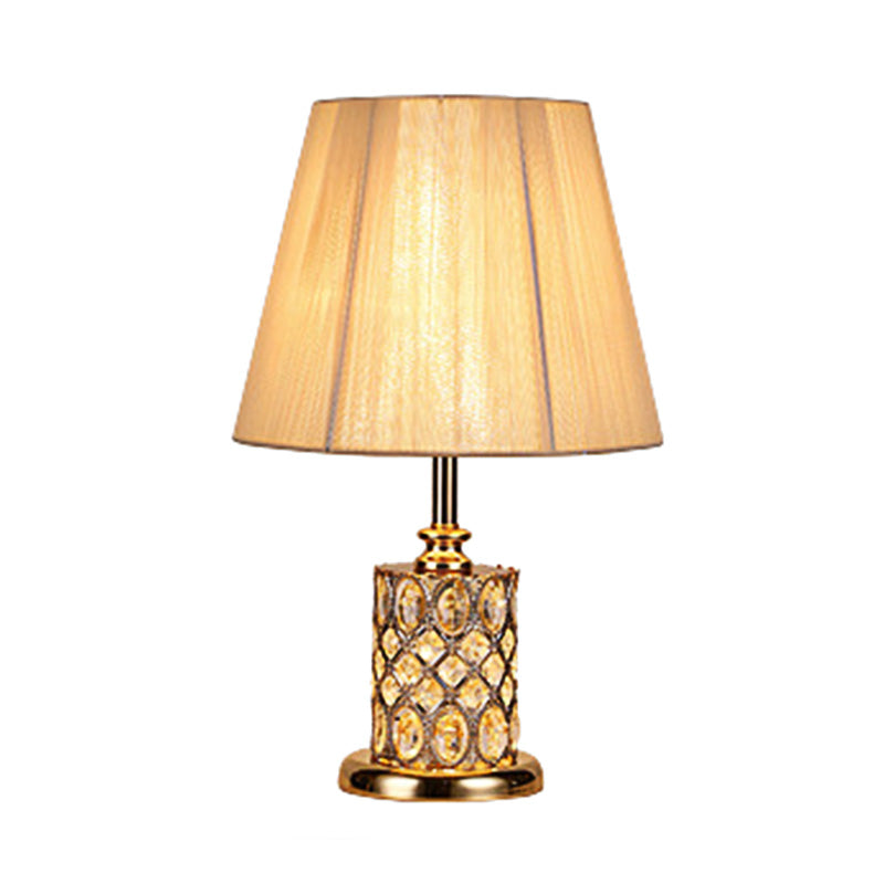 Contemporary Cylinder Reading Light Faceted Crystal 1 Bulb Night Table Lamp in Gold Clearhalo 'Lamps' 'Table Lamps' Lighting' 405010