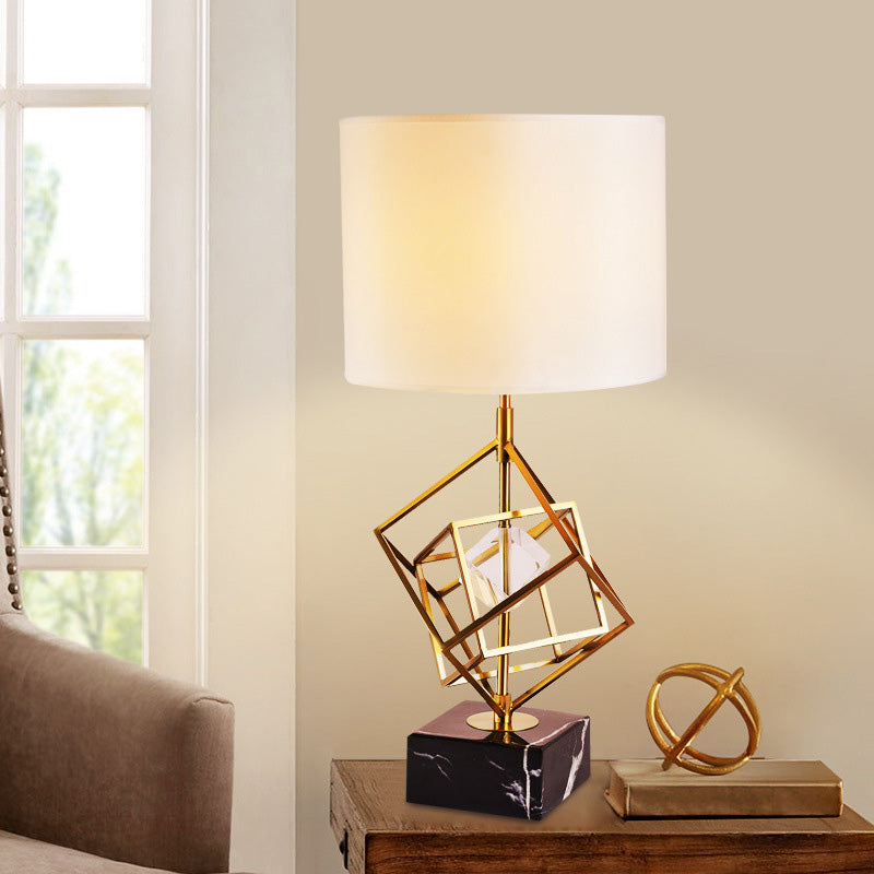 Contemporary 1 Head Study Lamp Gold Cylinder Reading Book Light with Fabric Shade Clearhalo 'Lamps' 'Table Lamps' Lighting' 405034