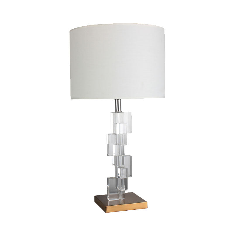 Straight Sided Shade Study Lamp Modern Fabric 1 Bulb Reading Book Light in White Clearhalo 'Lamps' 'Table Lamps' Lighting' 405055