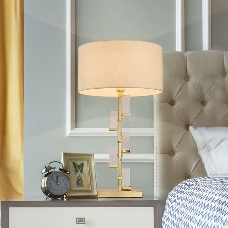 1 Head Bedside Desk Lamp Modernist Gold Task Lighting with Cylinder Fabric Shade Gold Clearhalo 'Lamps' 'Table Lamps' Lighting' 405058