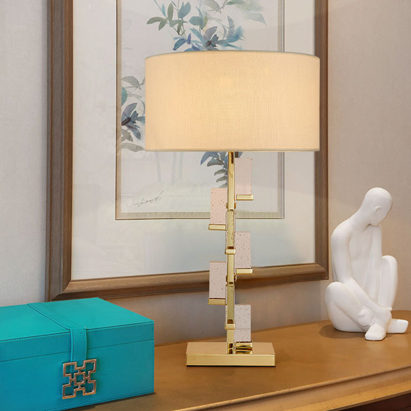 1 Head Bedside Desk Lamp Modernist Gold Task Lighting with Cylinder Fabric Shade Clearhalo 'Lamps' 'Table Lamps' Lighting' 405059