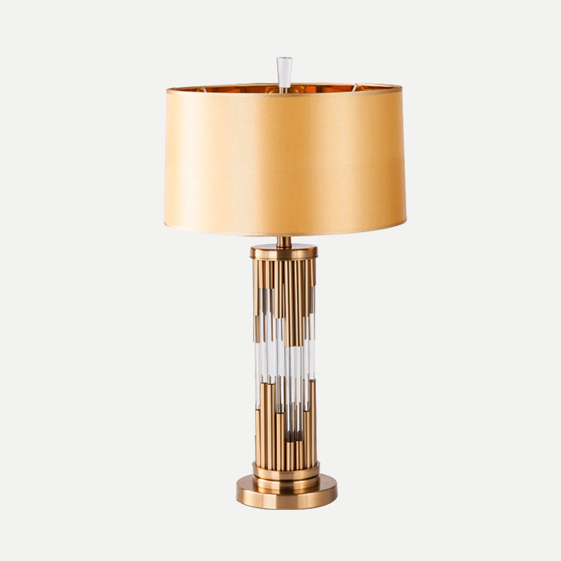 Column Desk Lamp Modernist Hand-Cut Crystal 1 Bulb Gold Table Light with Fabric Shade Clearhalo 'Lamps' 'Table Lamps' Lighting' 405136