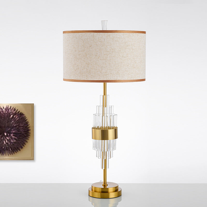 Straight Sided Shade Table Light Modernist Fabric 1 Head Small Desk Lamp in Gold Clearhalo 'Lamps' 'Table Lamps' Lighting' 405149