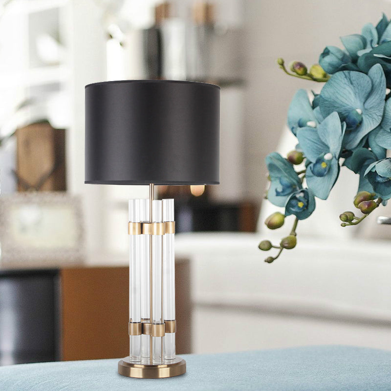 Barrel Fabric Desk Light Modern 1 Head Gold Night Table Lamp with Clear Crystal Base Gold Clearhalo 'Lamps' 'Table Lamps' Lighting' 405168