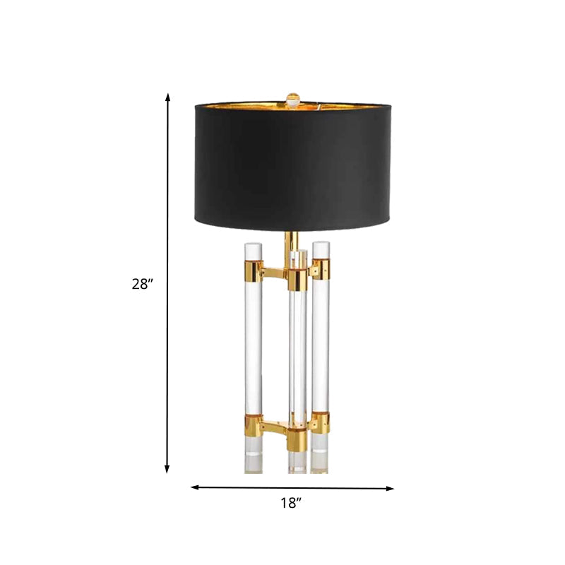 1 Head Study Task Lighting Modern Gold Reading Book Light with Drum Fabric Shade Clearhalo 'Lamps' 'Table Lamps' Lighting' 405182