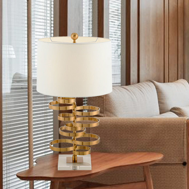 Gold Round Task Lighting Modern 1 Bulb Metallic Small Desk Lamp with Fabric Shade Clearhalo 'Lamps' 'Table Lamps' Lighting' 405209