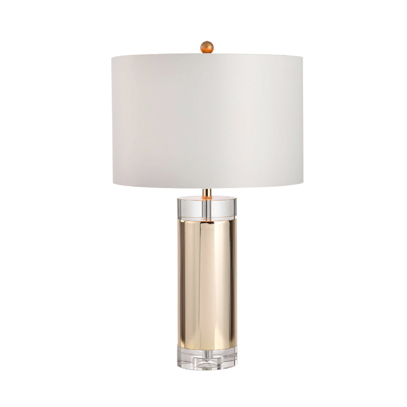 Contemporary 1 Head Nightstand Lamp Gold Cylinder Reading Book Light with Fabric Shade Clearhalo 'Lamps' 'Table Lamps' Lighting' 405246