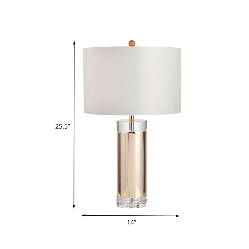 Contemporary 1 Head Nightstand Lamp Gold Cylinder Reading Book Light with Fabric Shade Clearhalo 'Lamps' 'Table Lamps' Lighting' 405247